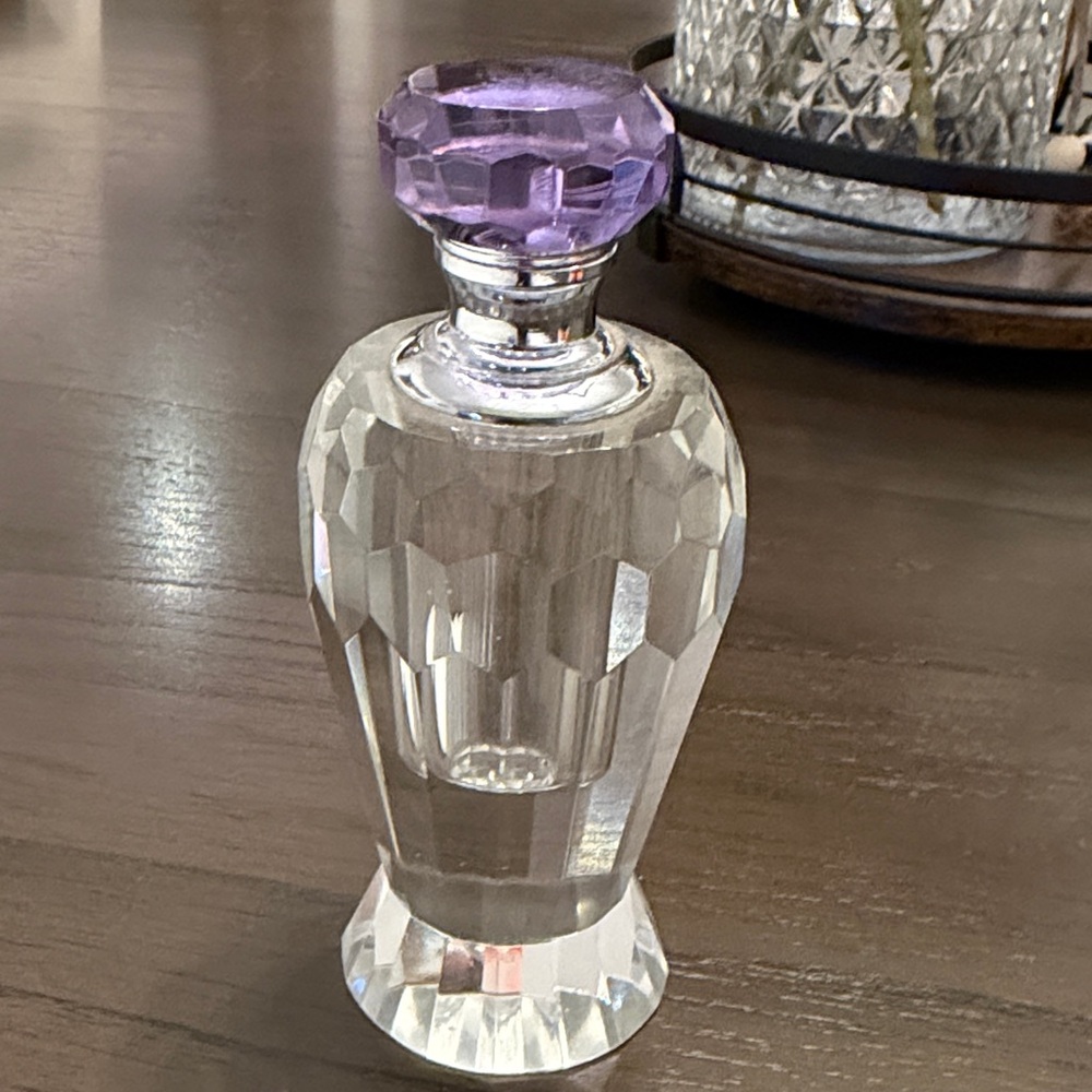 Gorgeous heavy Crystal Perfume Bottle with Purple Stopper